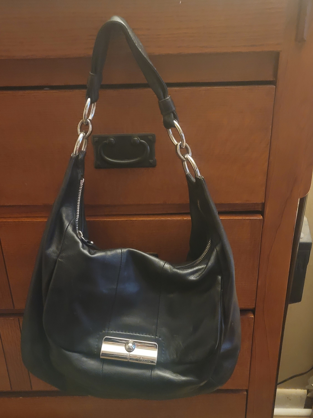 Coach Black Leather Shoulder Bag with Silver Hardware